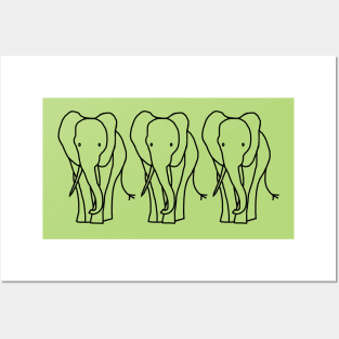 Three Elephants Outline Posters and Art